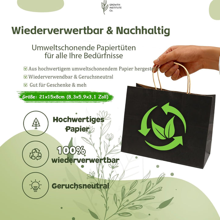 Gaoyong 20 Stück Geschenktüte Schwarz 30x12x23 cm Papiertüten mit Henkel Papiertüten Schwarz Zum Kra