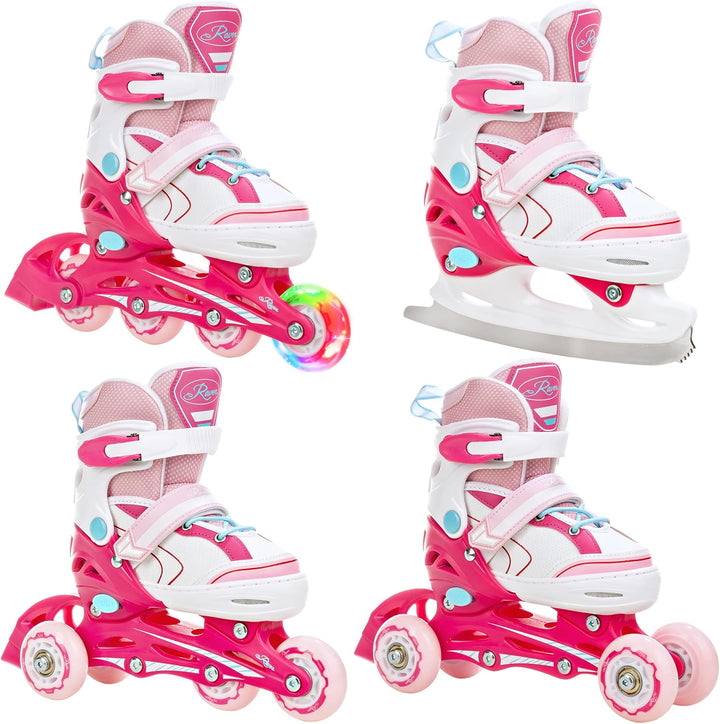 4in1 Inlineskates/Triskates/Rollschuhe/Schlittschuhe Raven Loret/Lia verstellbar mit LED Leuchtrad 3