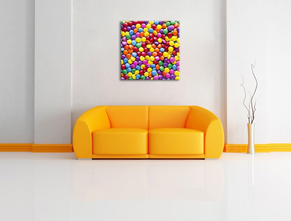 Pixxprint Sweet Candies, Format: 70x70 auf Leinwand, XXL riesige Bilder fertig gerahmt mit Keilrahme