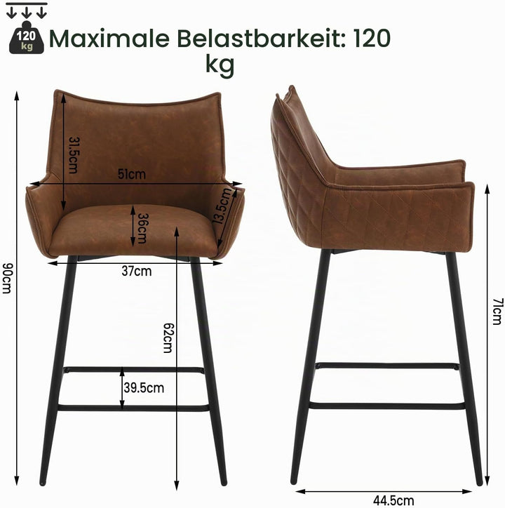 WOLTU 2er Set Barhocker, Barstuhl mit Rückenlehne, Armlehnen, Fussstütze, Hocker mit Kunstleder-Bezu