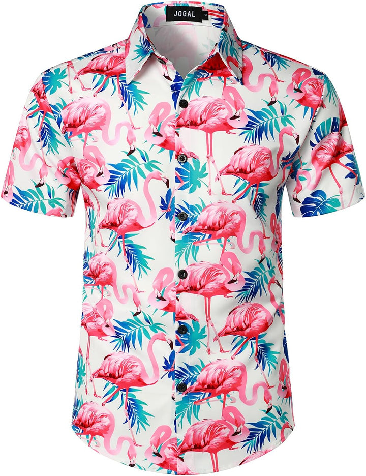JOGAL Herren Hawaii Hemd Männer Flamingo Kurzarmhemd und Kurze Hose Set Strand Outfit Sommerhemd Für