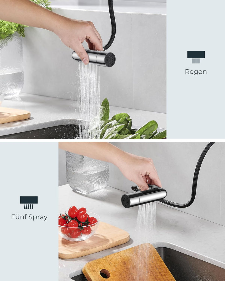FORIOUS Wasserhahn Küche, Küchenarmatur Ausziehbar, Spültischarmatur Küche mit 5 Sprühmodi, Edelstah