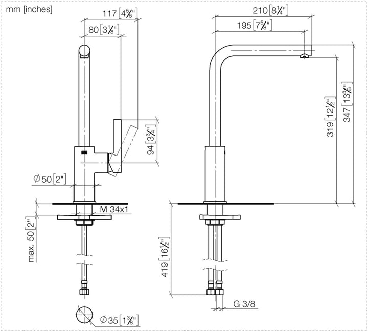 Dornbracht Piur Edelstahl Finish Gebürstet 33900210-70 Hochdruckarmatur
