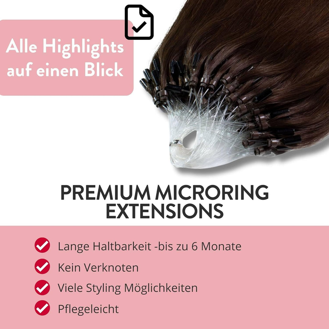 hair2heart Premium Microring Extensions Echthaar glatt - 25 Strähnen 1g 60cm 4/0 mittelbraun #2 Dunk