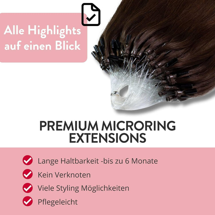 hair2heart Premium Microring Extensions Echthaar glatt - 25 Strähnen 1g 60cm 4/0 mittelbraun #2 Dunk