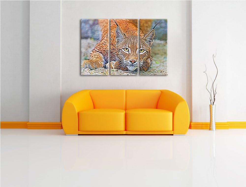wachsamer Luchs NewArt 3-Teiler Leinwandbild 120x80 Bild auf Leinwand, XXL riesige Bilder fertig ger