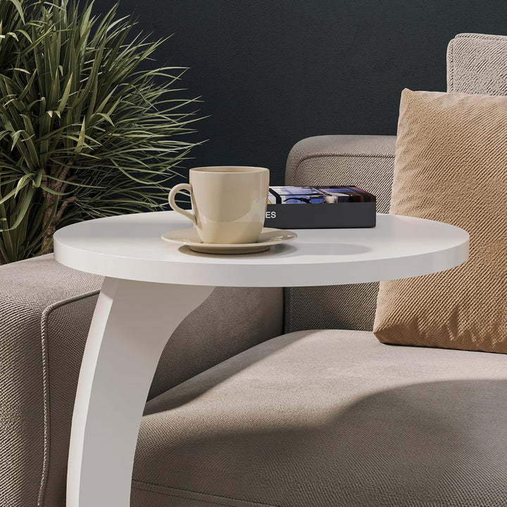 Tubibu MDF - C Form Kleiner Beistelltisch, Runder Tisch als Ablagefläche für Couch und Sofa mit Roll