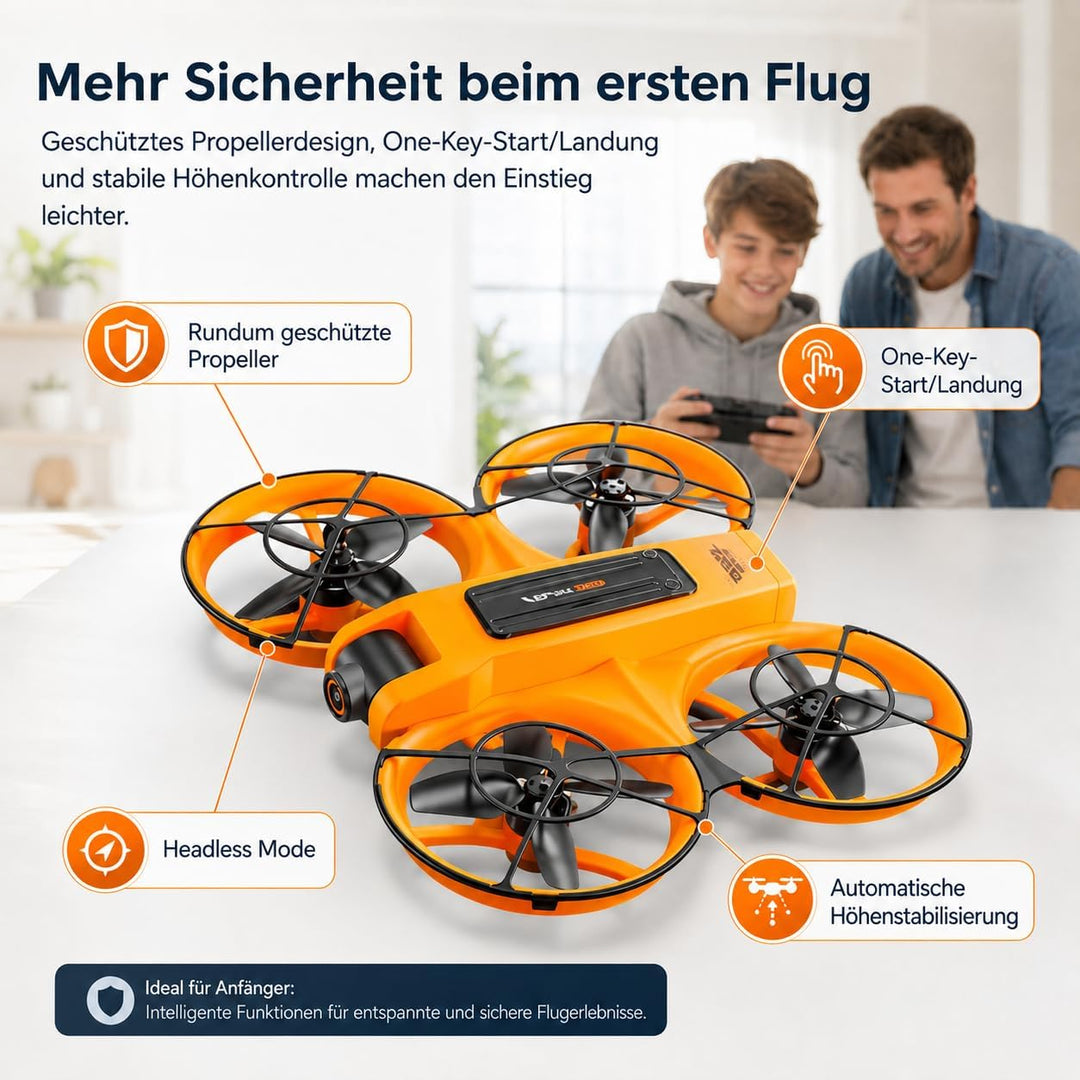 Drohne mit Kamera & Display Fernbedienung, Brushless Motor, Dual Kamera 90° verstellbar, FPV Live-Üb