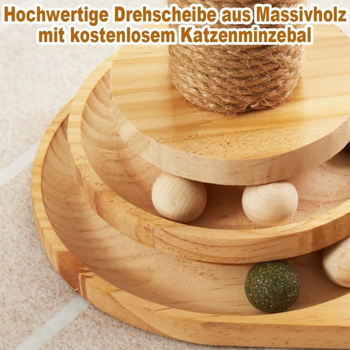 4 in 1 Katzenspielzeug hölzernes, Katze Sisal Seil Kratzbaum mit hängenden Ball, Interaktives Katzen