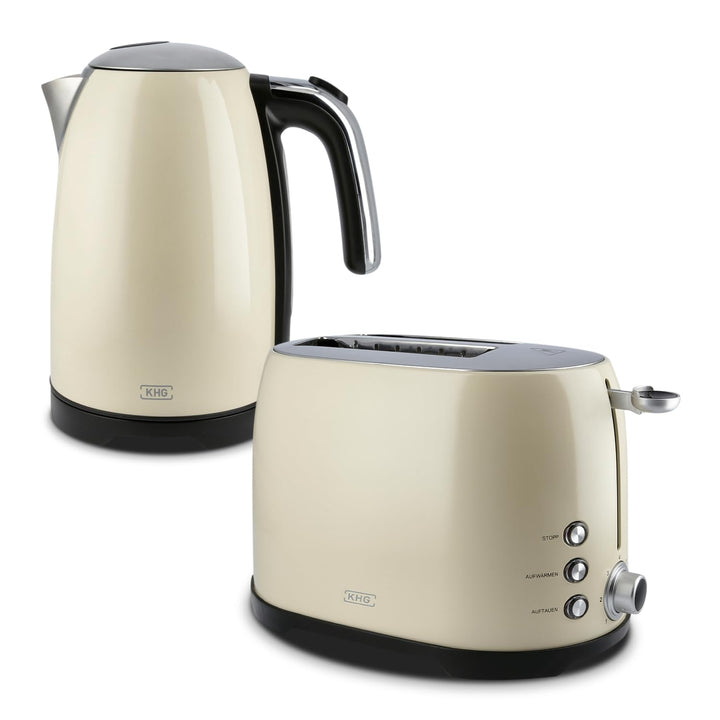 KHG Frühstücksset Wasserkocher & Toaster Creme Beige Retro Vintage, Kapazität 1,7 Liter & 2 Toastsch