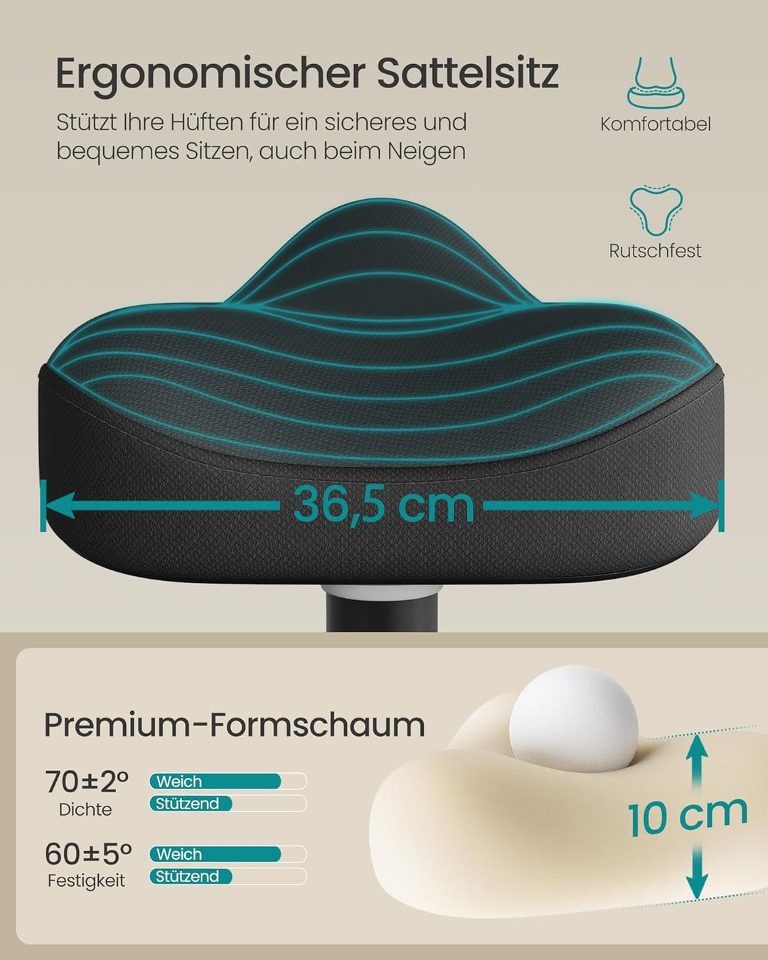 SONGMICS Stehhocker, um 360° neigbar, höhenverstellbar 48-65.5 cm | Schreibtischstuhl, modern, gross