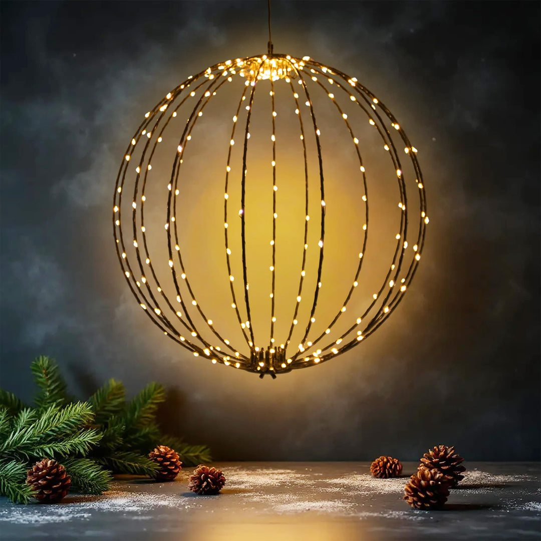 Leuchtkugel zum Hängen 40cm für Aussen | 240 LED, Extra Warm Weiss, Mit Timer und Stecker, Kabelgebu