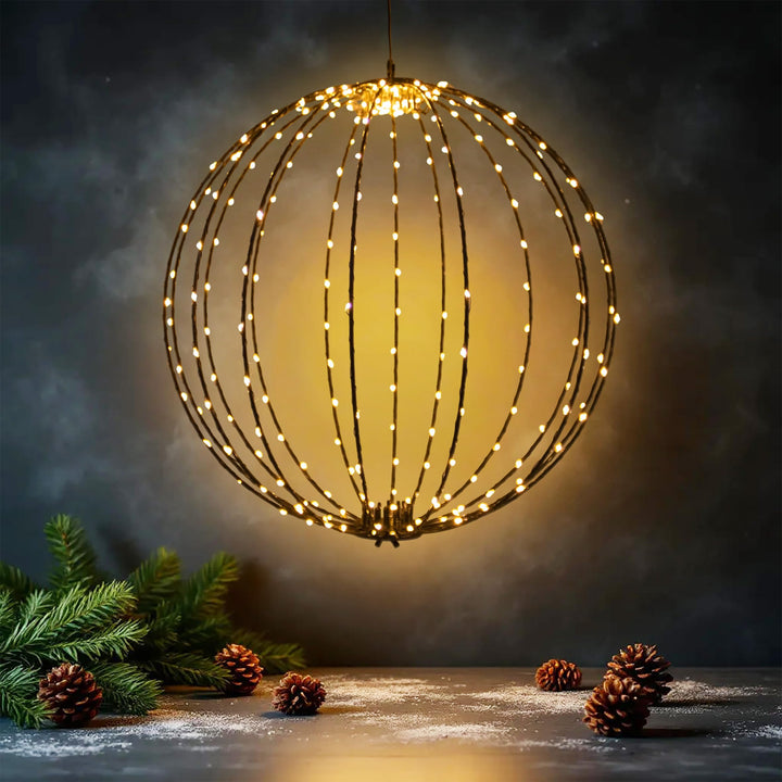 Leuchtkugel zum Hängen 40cm für Aussen | 240 LED, Extra Warm Weiss, Mit Timer und Stecker, Kabelgebu