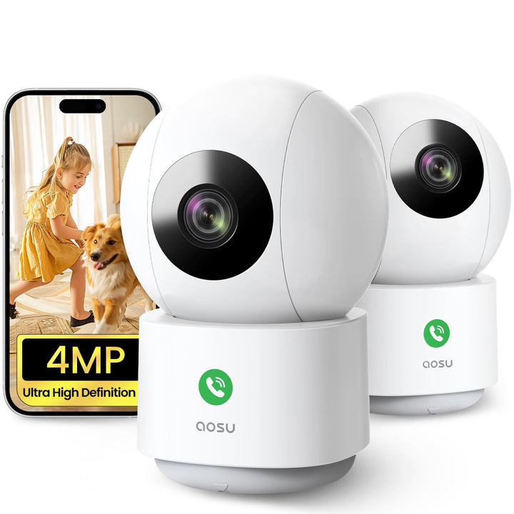 AOSU 4MP 2 Stück Überwachungskamera Innen WLAN Kamera, Homekit Kamera mit 5G/2.4GHz WiFi, One-Touch-