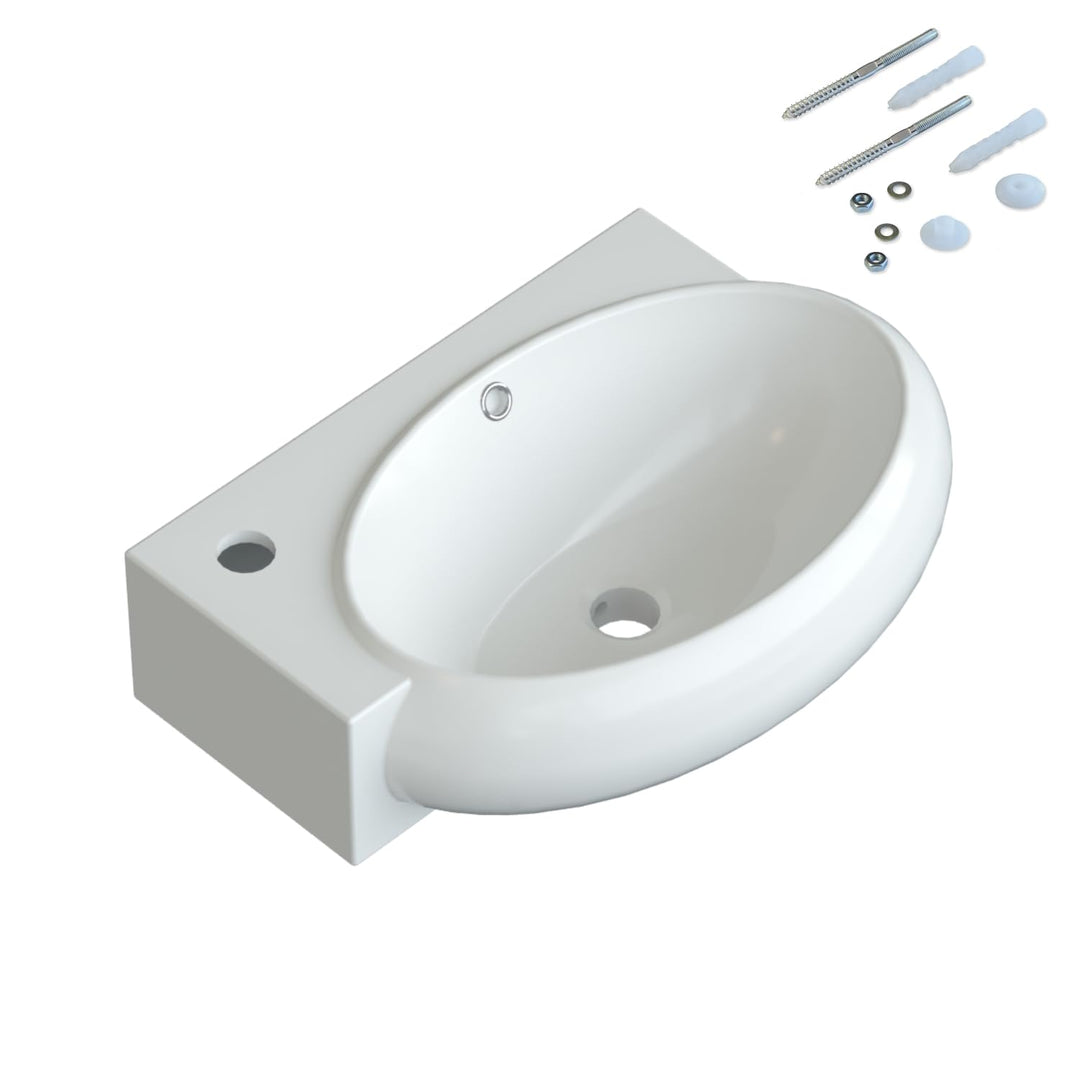Waschbecken Keramik Waschtisch Hängewaschbecken klein Handwaschbecken Weiss Eckig-Oval 44 x 29 cm Ba