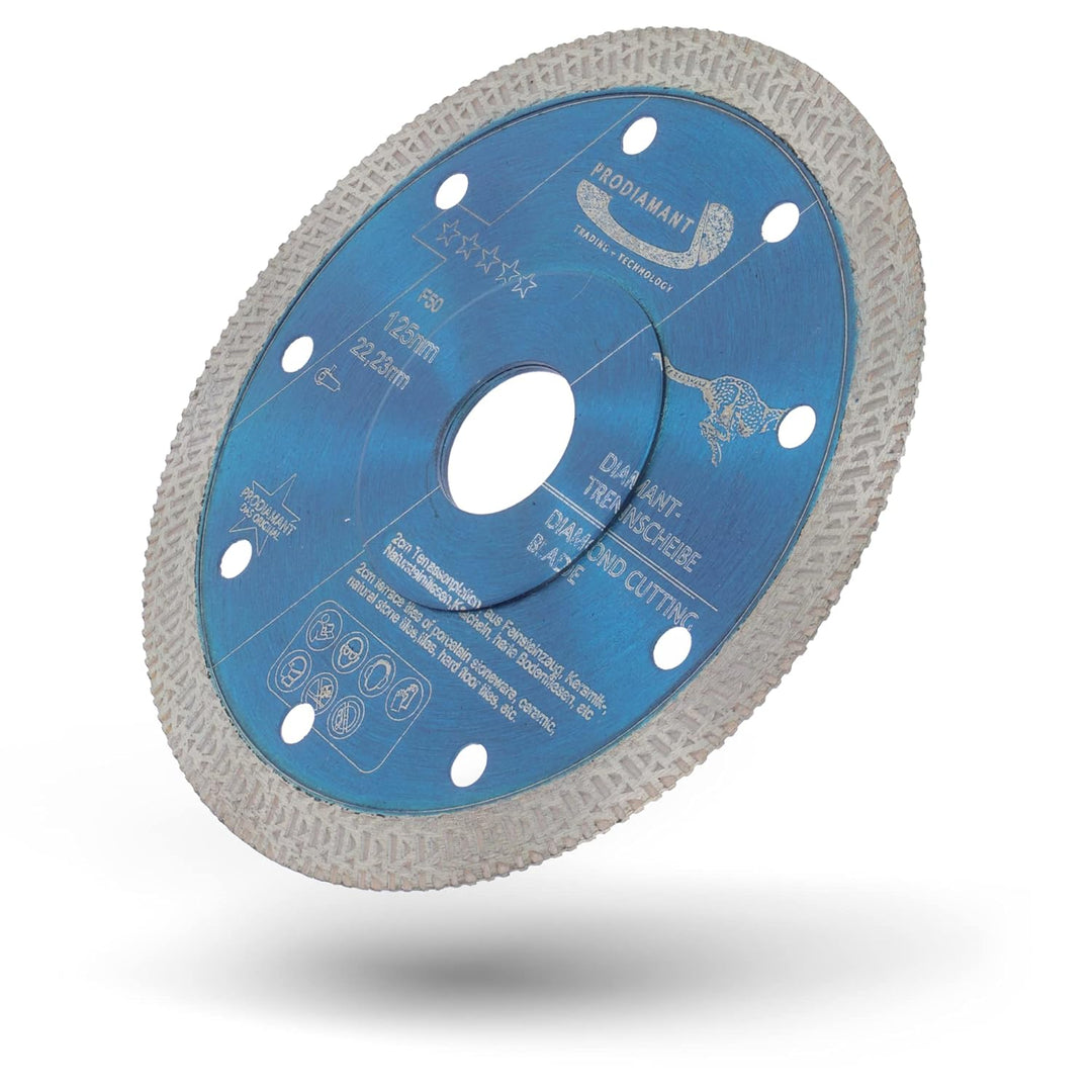 PRODIAMANT Profi Diamant Fliesenscheibe F50 125mm x 22,2mm Fliese Feinsteinzeug extra dünn für bis z
