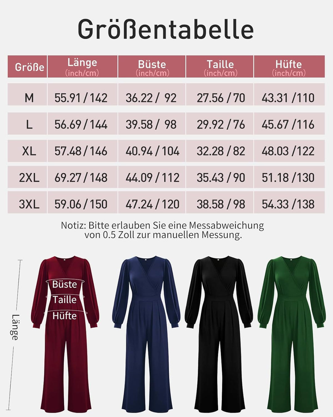 Tanmolo Damen Lang Jumpsuit Langarm V-Ausschnitt Overall Elegant Hosenanzug Weites Bein Romper Mit T