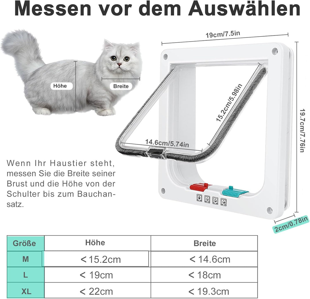 Dünne Katzentür für Fenster, Haustiertüren und Schiebetür, Sicherheits-Haustiertür mit 4-Wege-Schlos