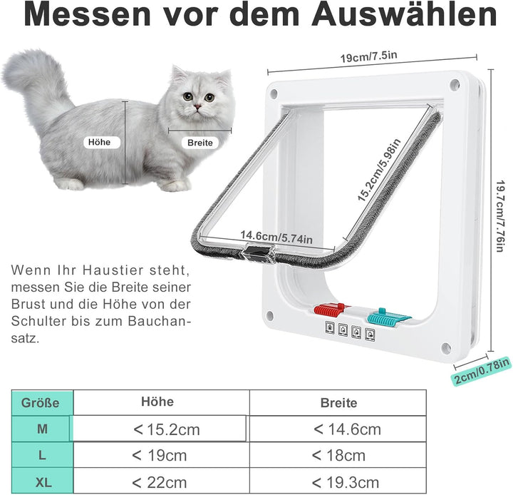 Dünne Katzentür für Fenster, Haustiertüren und Schiebetür, Sicherheits-Haustiertür mit 4-Wege-Schlos