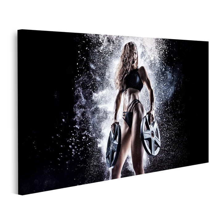 islandburner Bild auf Leinwand Athlete Posing Studio Gewichte In Ihren Händen Konzept Sport Bodybuil