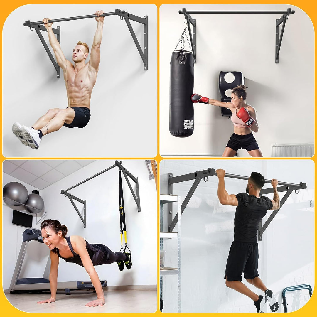Jusgym Klimmzugstange Wandmontage 130 cm, Pull Up Bar 250 kg Tragfähigkeit, Klimmzugstangen für Kraf