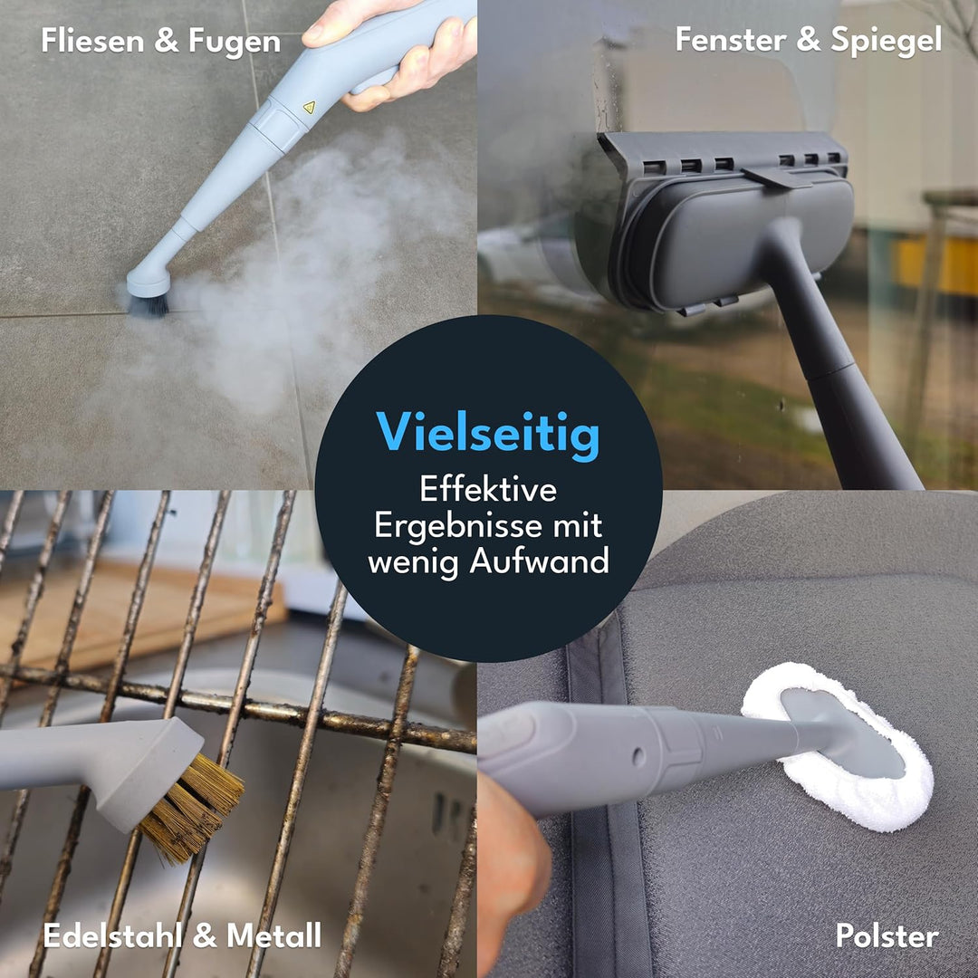 LEBENLANG Elektrischer Dampfreiniger Handgerät - 3,5 Bar &amp; 1000W I 12x Zubehör I Steam Cleaner für a