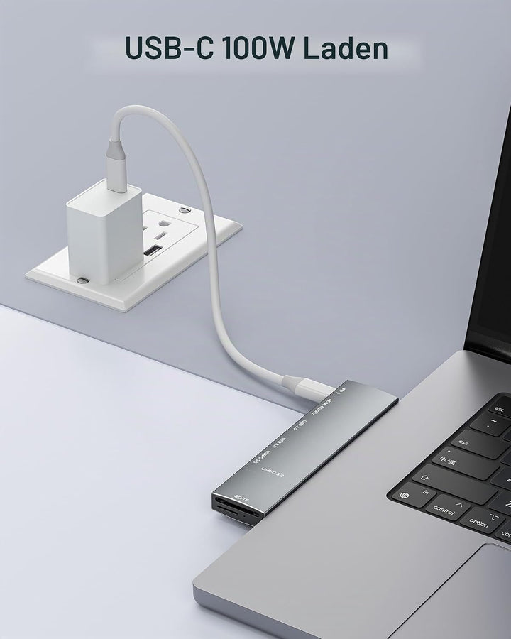USB Hub for MacBook, USB-C Hub 8-in-2, 2 HDMI 4K 60Hz, USB C, 2 USB A Data Ports microSD SD Card Rea