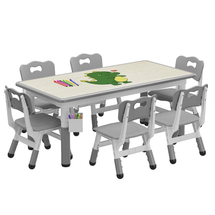 Garvee Kindertisch- und 6-Stuhl-Set, höhenverstellbares Kindertisch- und Stuhlset für Kinder von 2-1