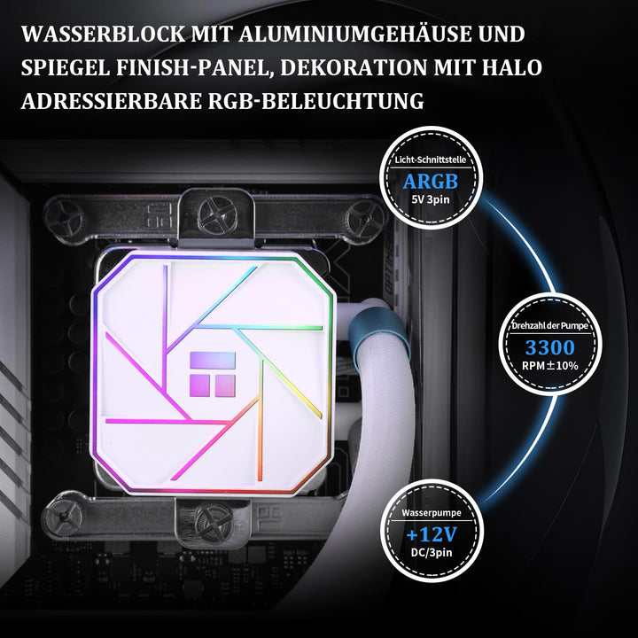 Thermalright AQUA ELITE 240 WHITE V3 Flüssig-CPU-Kühler, 240 Kühlreihen, 2 x 120mm PWM-Lüfter, S-FDB