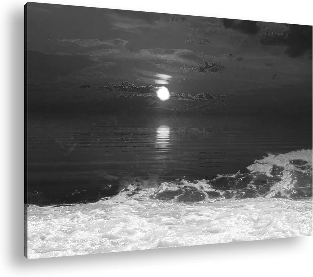 deyoli rot-orangener Sonnenuntergang am Strand Format: 80x60 als Leinwand, Effekt: Schwarz&Weiss, Mo