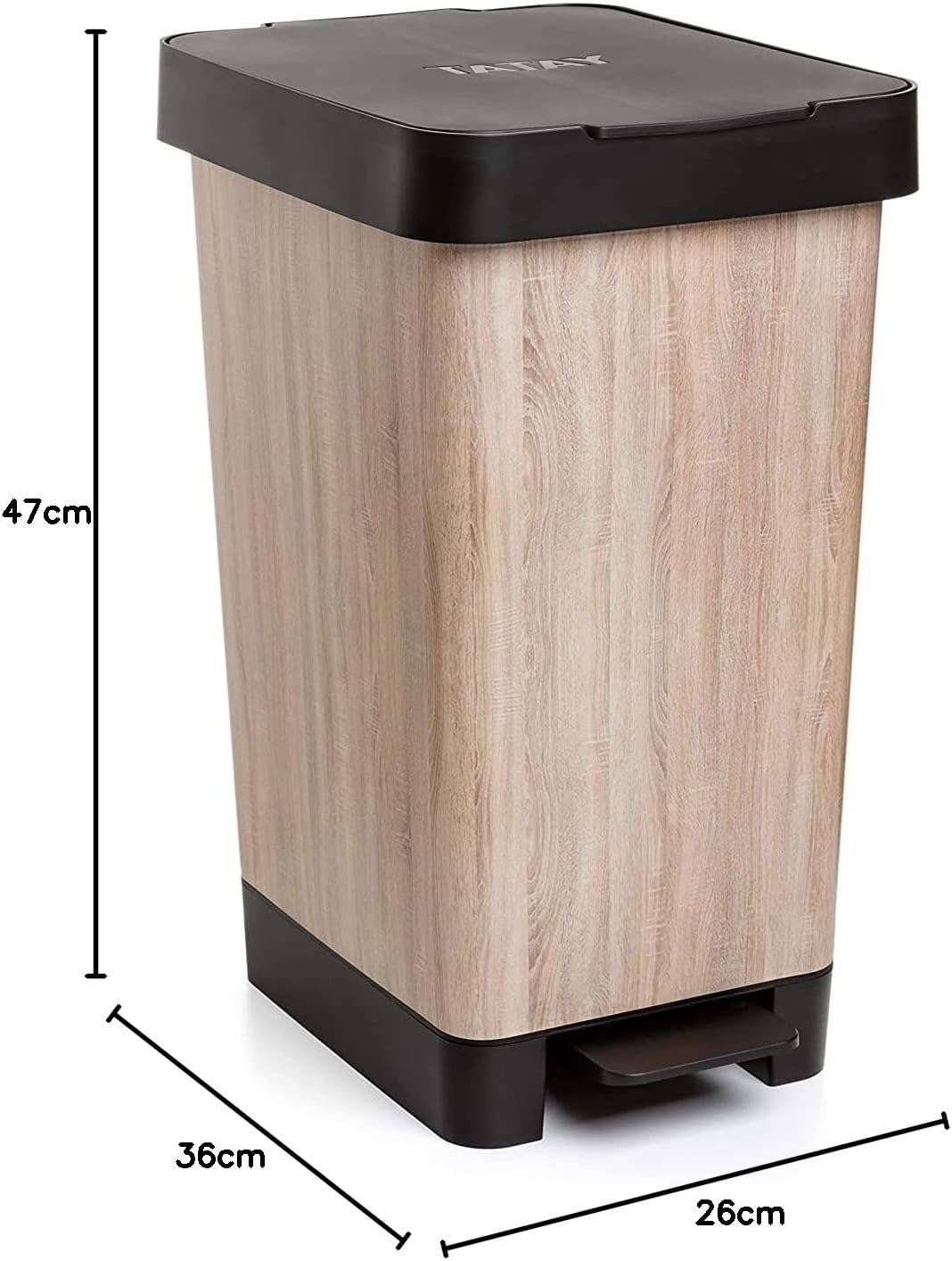 TATAY Mülleimer Küche Smart, 25L Fassungsvermögen, Einziehbares Pedal, Polypropylen, BPA-frei, 30L M