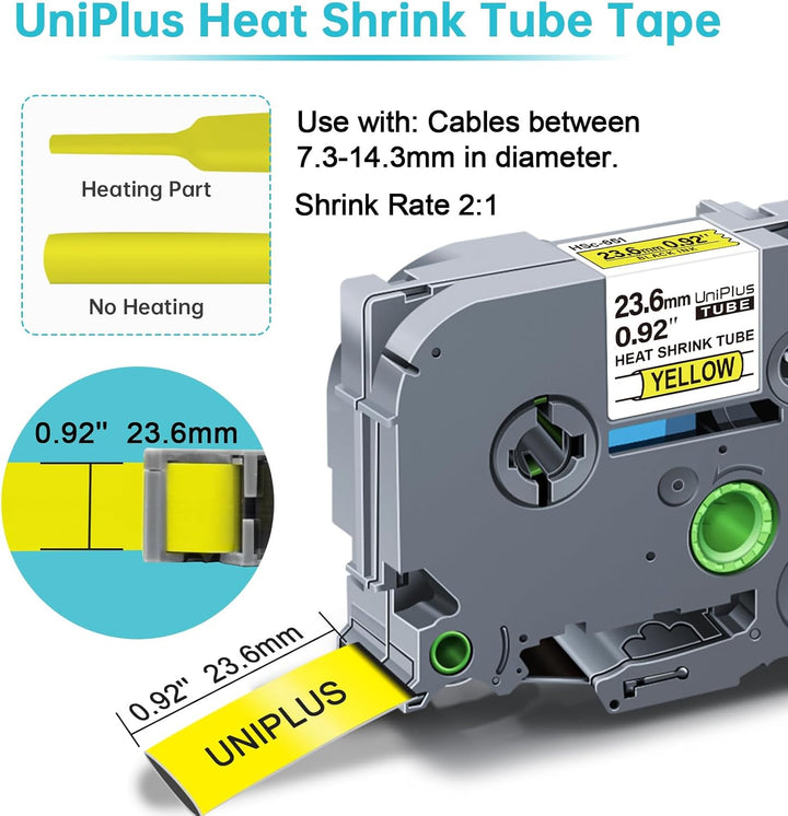 UniPlus 3x Schrumpfetikett Kompatibel mit Brother P-Touch Schrumpfschlauch 23,6mm HSc-651 Hse-651 Hs
