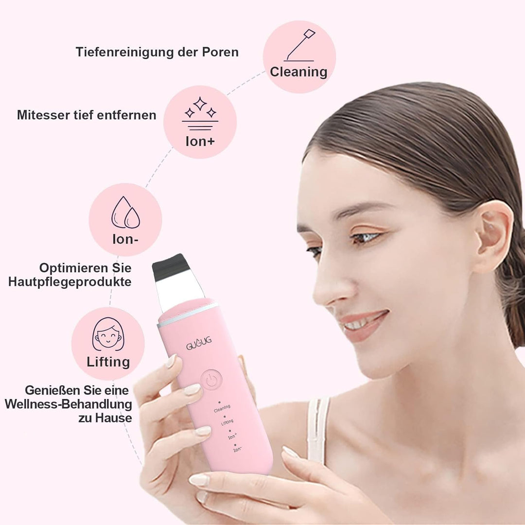 GUGUG Gesichtshaut Scrubber, Portable Poren Scrubber, Face Spatel mit 4 Modi, Mitesser Scraper für G