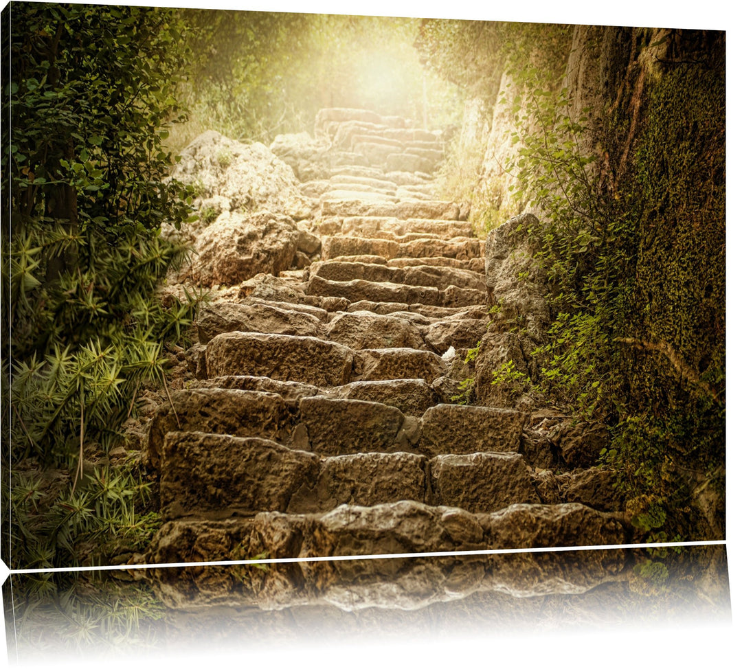 Schöne alte Steintreppe Format: 100x70 auf Leinwand, XXL riesige Bilder fertig gerahmt mit Keilrahme