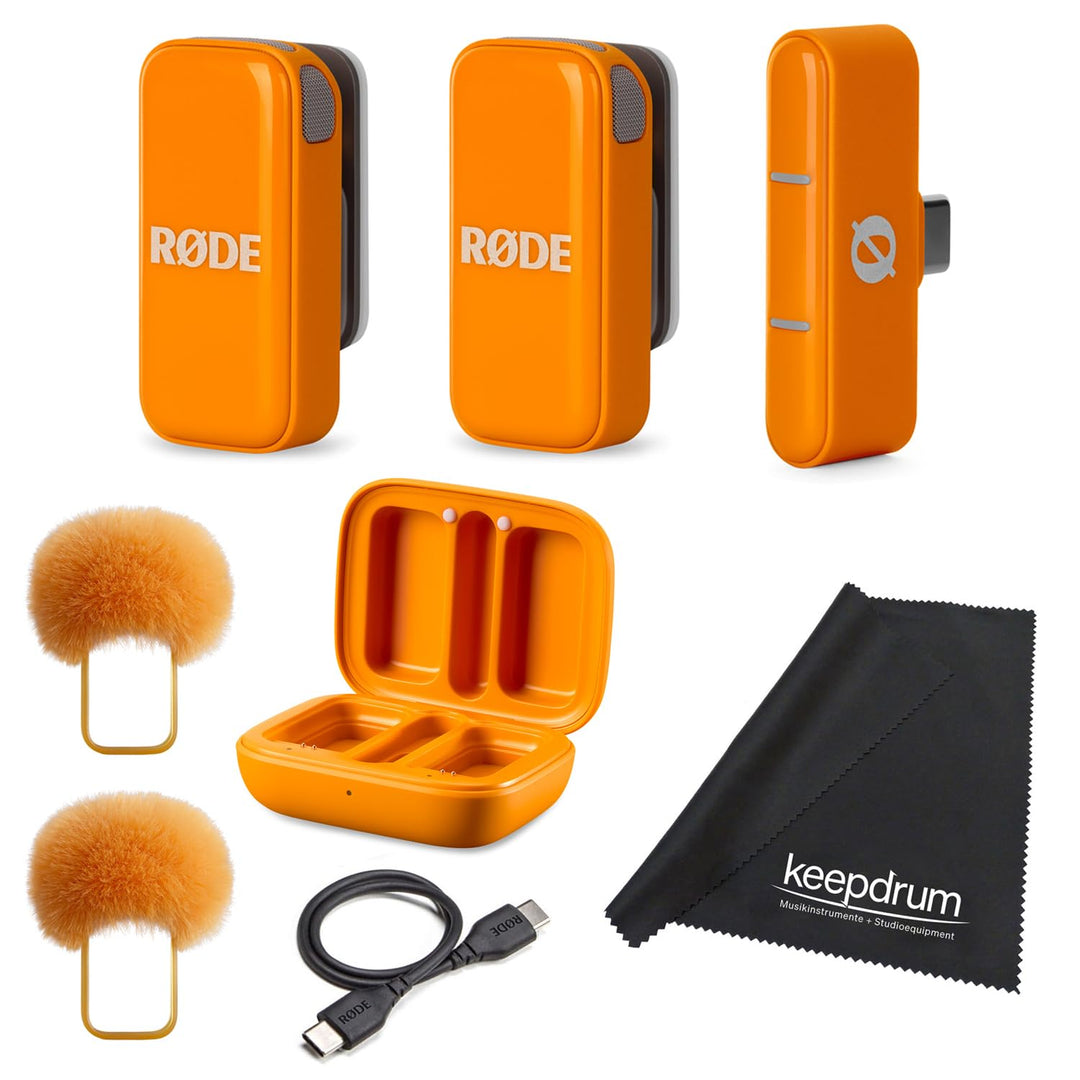 Rode Wireless Micro Drahtloses Mikrofon-System USB-C für Smartphones Orange mit keepdrum Mikrofasert