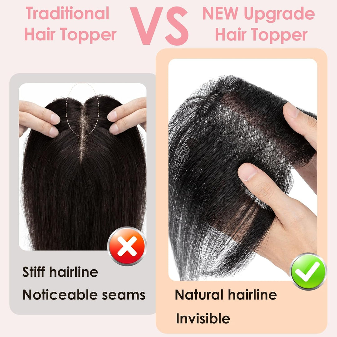 S-noilite Haar Toppers Echthaar Natürliches Schwarz - Toupet für Frauen mit Seitenpony 100% Echthaar