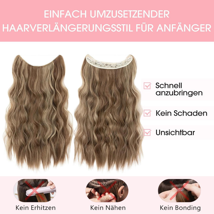 Silk-co Haarverlängerung mit Gummiband 40cm, Lange Gewellte Extensions mit Draht und Clips, Einstell