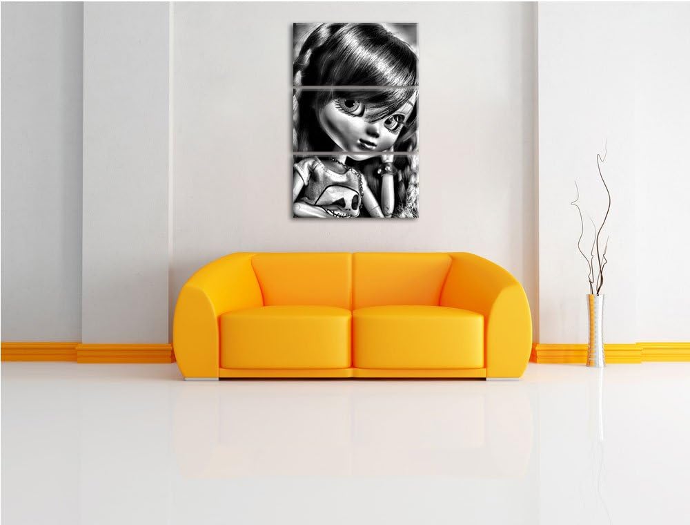 Pixxprint Pullip-Püppchen Scarlett als Leinwandbild/Grösse: 3 Teilig (120x80) cm/Wandbild/Kunstdruck