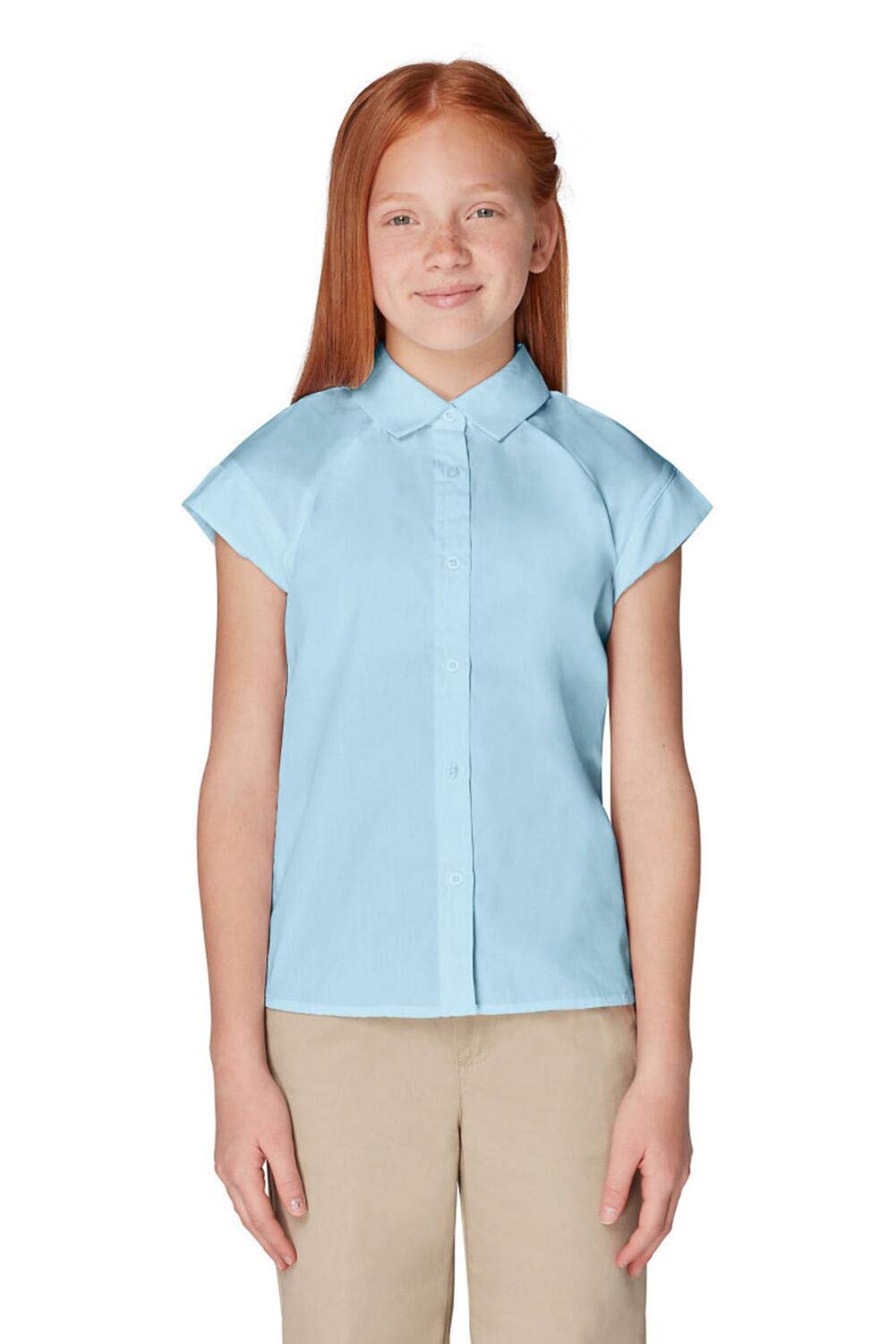 French Toast Girls' Little Short Sleeve Raglan Blouse, Light Blue, 5