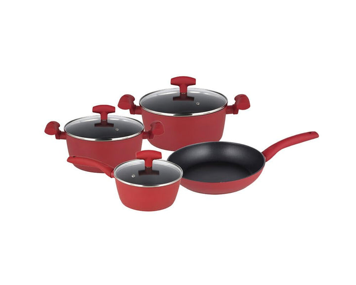 Michelino 7-TLG. Kochtopf-Set indutkonsfähiges Topfset mit Glasdeckeln rot, Rot