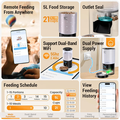 Frienhund 5G WiFi Futterautomat Katze: Futterspender Katze mit APP-Steuerung,Futterautomat Hund,5L K