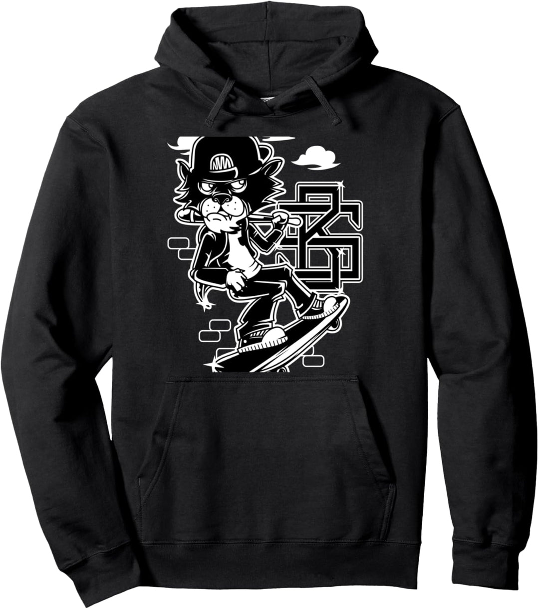 Tough Katze Skater Fantasy Monster Kunst Retro Pullover Hoodie