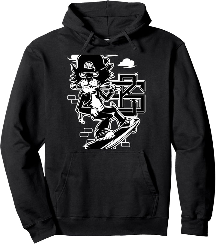 Tough Katze Skater Fantasy Monster Kunst Retro Pullover Hoodie