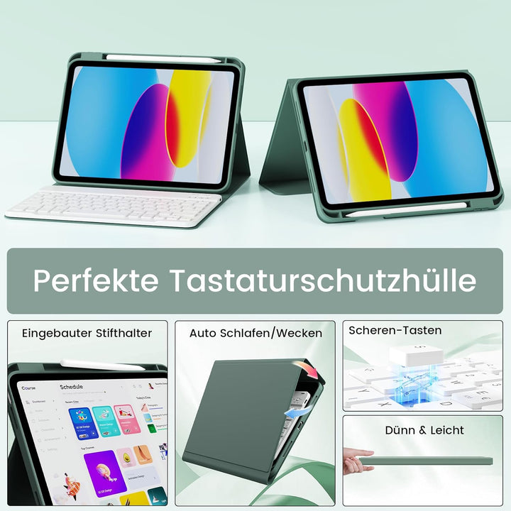 Hülle mit Tastatur für iPad 11/10 Generation mit Stifthalter, Magnetisch Abnehmbare Kabellose Blueto