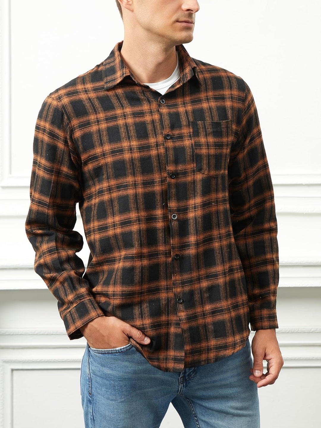 Yukiuiny Herren Holzfällerhemd 100% Baumwolle Langarm Kariertes Hemd Casual Button Down Flanell Frei