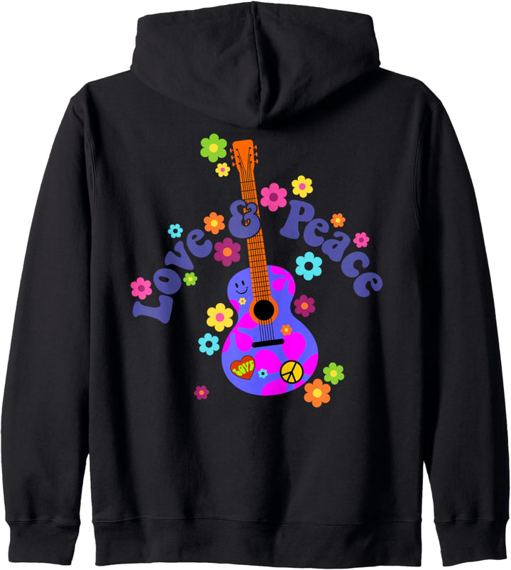 Retro Flower Power Guitar - Love And Peace 1 - Fan Fun Kapuzenjacke