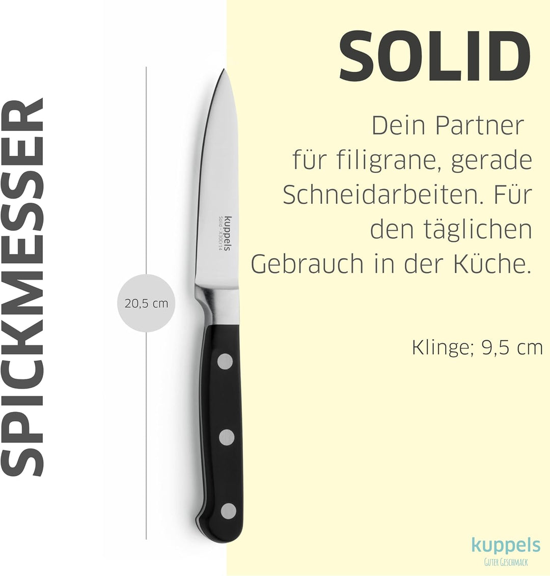 Kuppels SOLID Küchenmesser Set 3-teilig, Tomatenmesser mit Wellenschliff, Spickmesser & Schälmesser