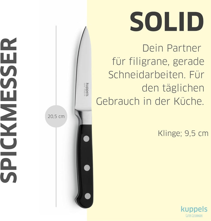 Kuppels SOLID Küchenmesser Set 3-teilig, Tomatenmesser mit Wellenschliff, Spickmesser & Schälmesser