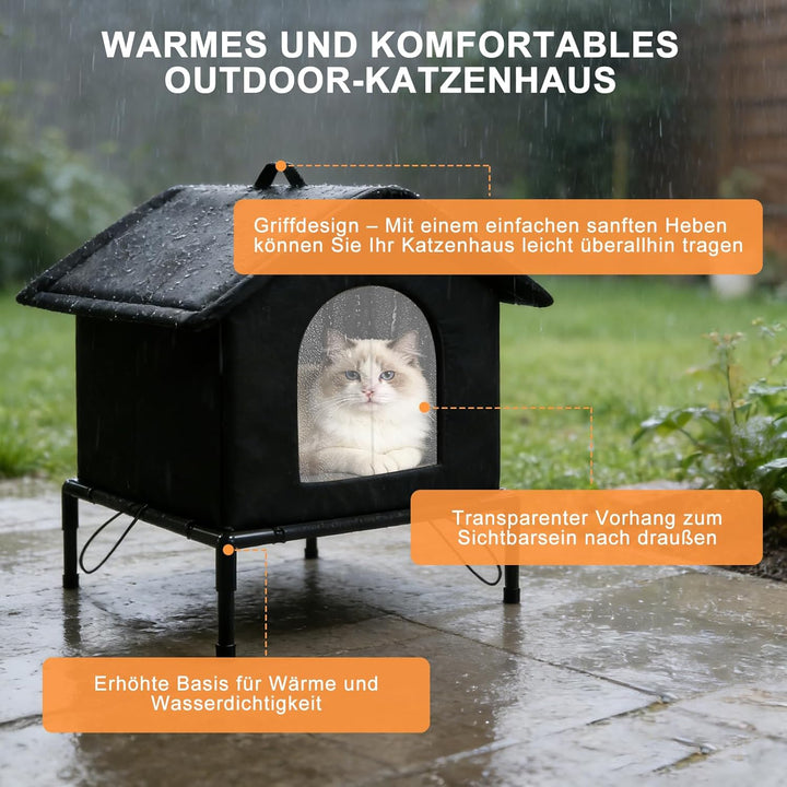 Katzenhaus Outdoor mit Erhöhten Design, Katzenhöhle für Draussen, Katzenhaus Für Draussen Wasserdich