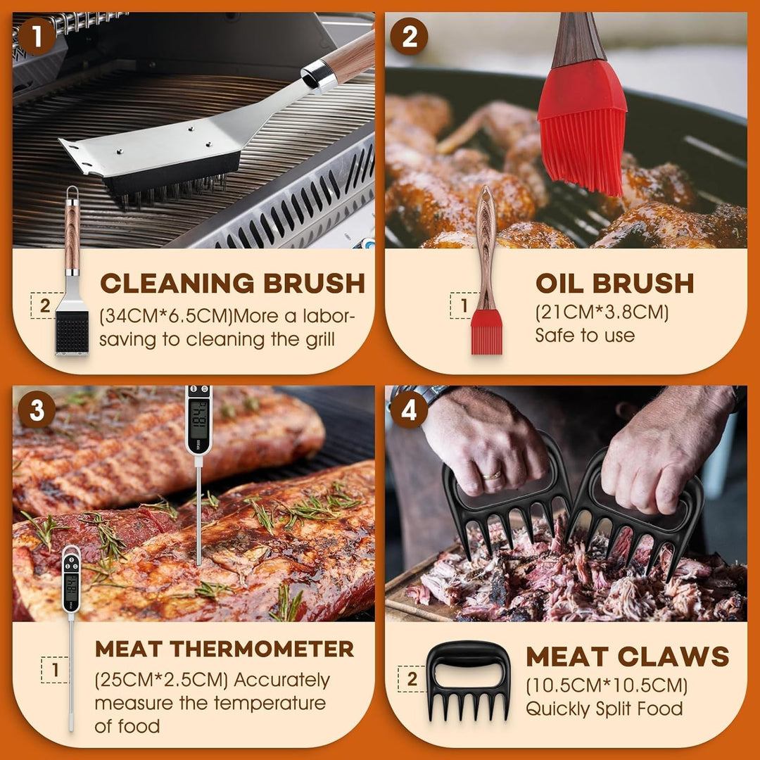 DRAGON RIOT Grillbesteck Set aus Edelstahl, 29 Stücke Grillset für Männer Geschenk, Premium Grill Zu